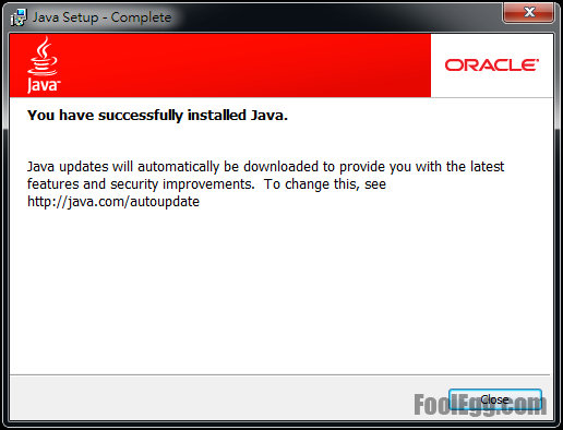 已經成功安裝 JRE ，請按關閉按鍵退出