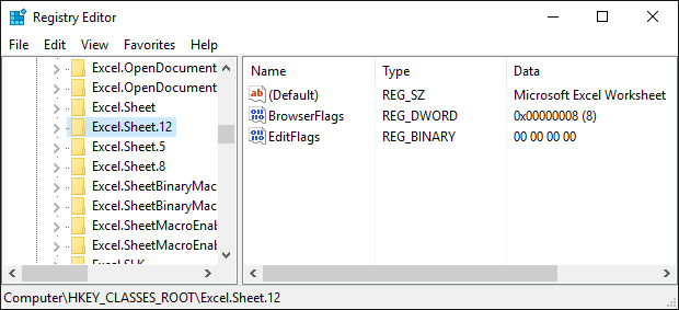 Excel.Sheet.12 指令登錄內容