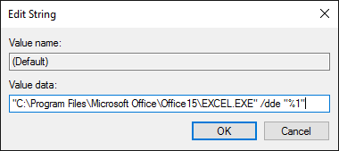 修改 Excel.Sheet.12\shell\Open\command 內的 (Default) 數值