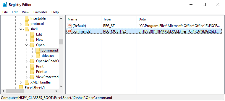 完成修改 Excel.Sheet.12\shell\Open\command 內容