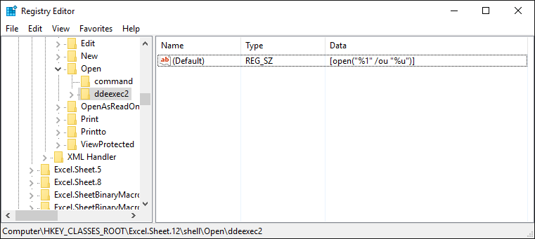 完成修改 Excel.Sheet.12\shell\Open\command 內容