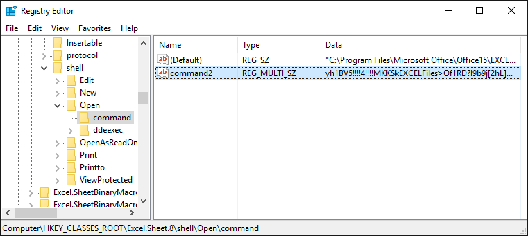 完成修改 Excel.Sheet.8\shell\Open\command 內容